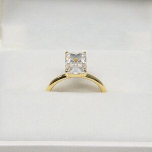 Maxine 3 CT Radiant Cut Moissanite Solitaire Ring 14K 925 Sterling Plated Size 7